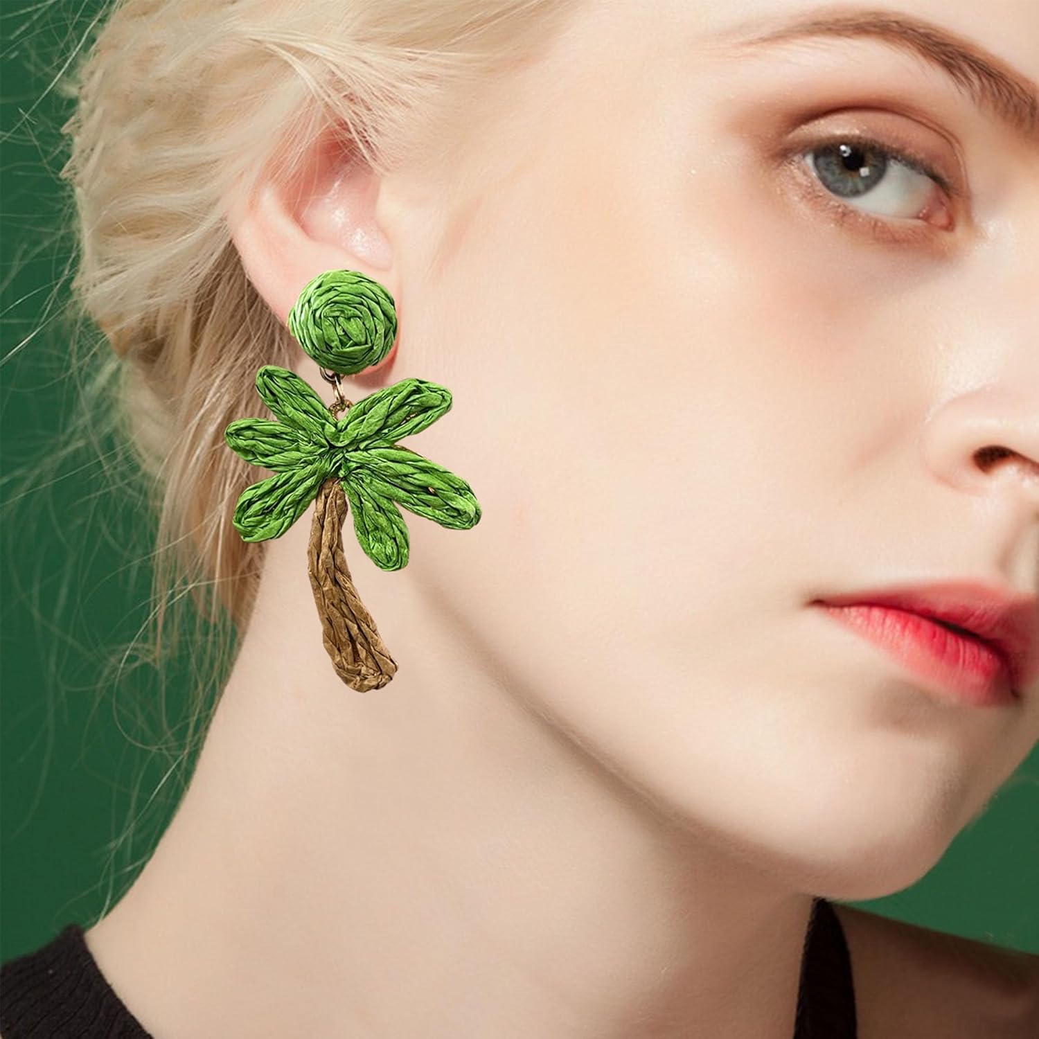 Handwoven Coconut Leaf Earrings Boho Tropical Dangle Earrings for Women Lightweight Natural Grass Jewelry - Image 3