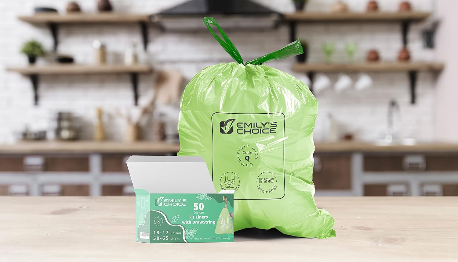 Emily's Choice Biodegradable Trash Bag Code Q (50 count), Heavy Duty Tall Trash Bag compatible with Simplehuman Code Q,13-17 Gallons, ATSM 6954, D2W, 1.2mil / 30 micron Thickness - Image 3