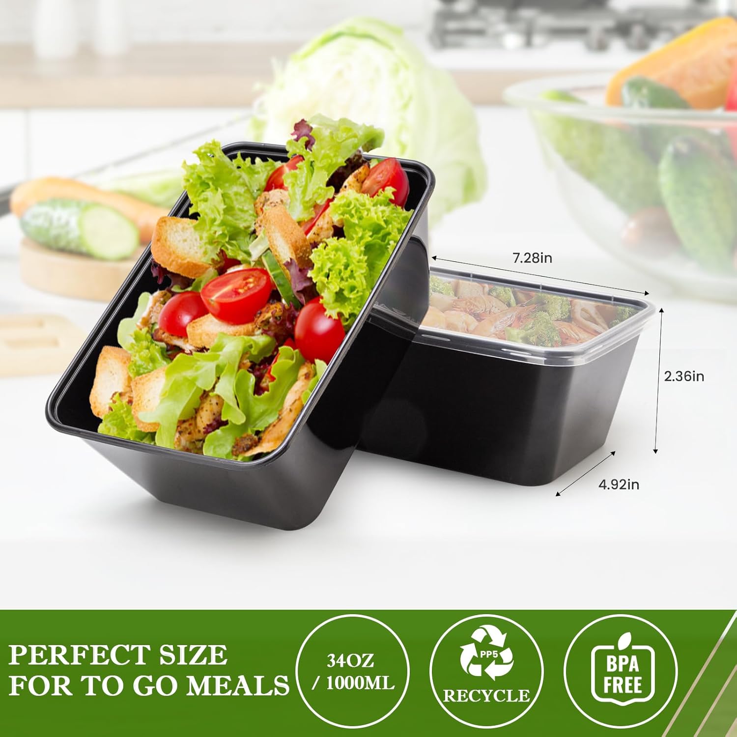Meal Prep Containers 50Pack - 34oz Food Storage Containers with Lids, Reusable Food Prep Containers, Disposable To Go food Containers for Takeout, BPA Free, Stackable, 1000ml, Microwave/Freezer Safe - Image 7