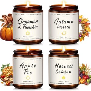 Auelife Fall Candle Set | 4 Pack Scented Candles for Home – Candle Gifts for Women Men, Soy Candles Home Scented | Autumn Fragrance of – Apple Pie/Cinnamon/Harvest/Wreath