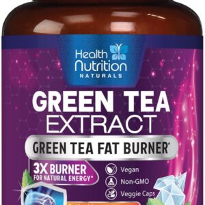 Green Tea Extract Pills – 98% Standardized EGCG 1300mg 3X Strength for Natural Energy – Supports Heart & Antioxidant Health Herbal & Immune Support Supplement Polyphenols & Catechins – 60 Capsules