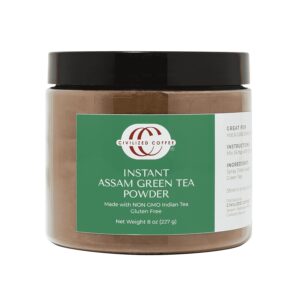 Civilized Coffee Instant Assam Green Tea Powder for Hot Tea, Iced Tea & Baking (8 oz)