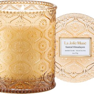 LA JOLIE MUSE Amber and Sandalwood Scented Candle | Santal Himalayen Candle | 6oz Luxury Soy Candle | Clean Burn & Long-Lasting | Gift-Ready for Hosts & Gatherings | Elegant Home Décor