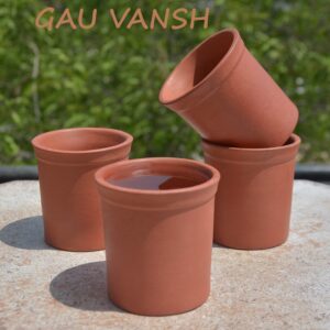 Terracotta Mud Designer Earthenware Clay Traditional Style Glass/Tumbler (250-300ML) for Microwave Safe | Rustic, Artistic, Sustainable Drinkware Water, Tea, Milk & Lassi (4pcs)