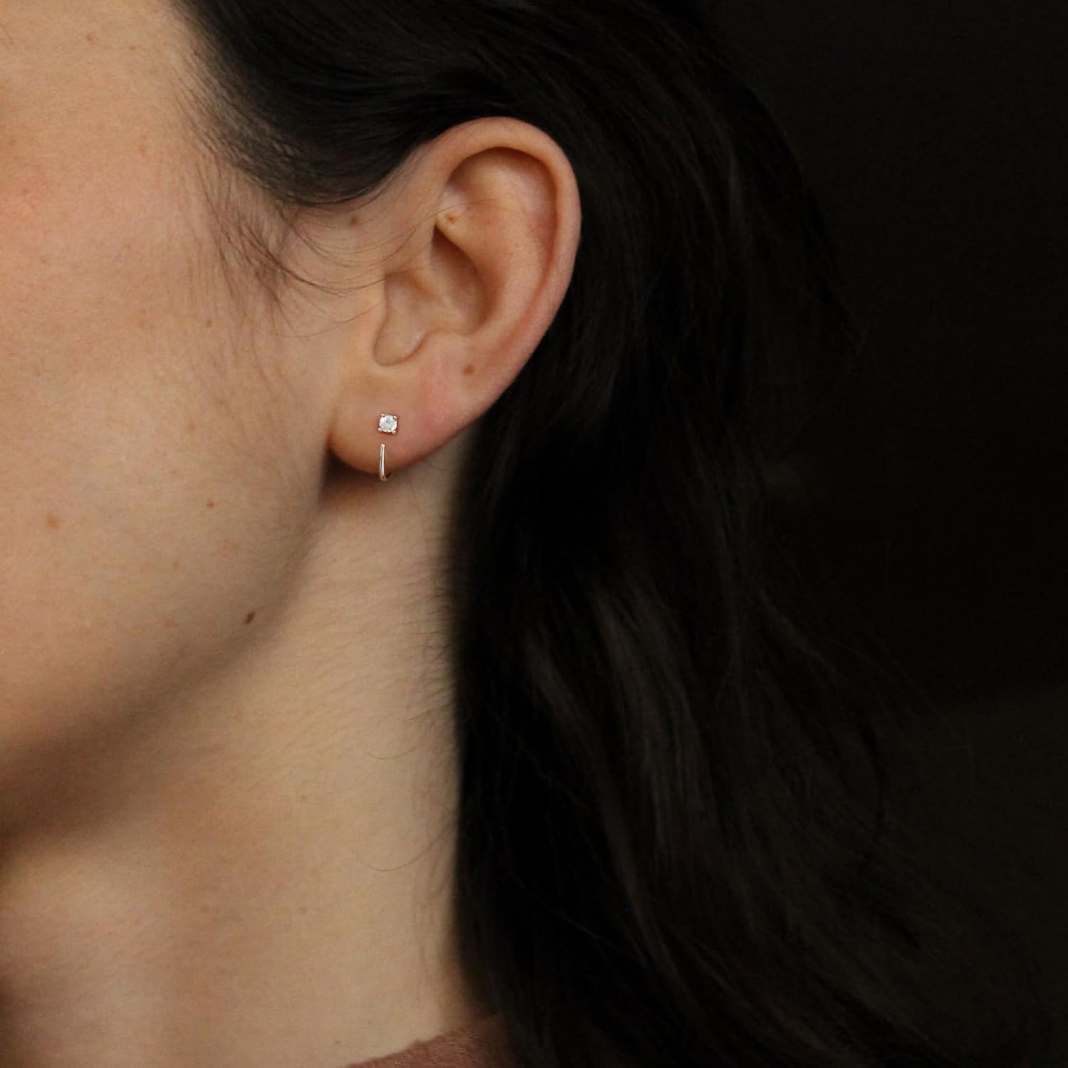 CHIC & ARTSY Threader Hoop Earring 925 Sterling Silver CZ Pull Through Hoop Earrings Small Open hoop Earrings Backless Earrings for Women - Image 4