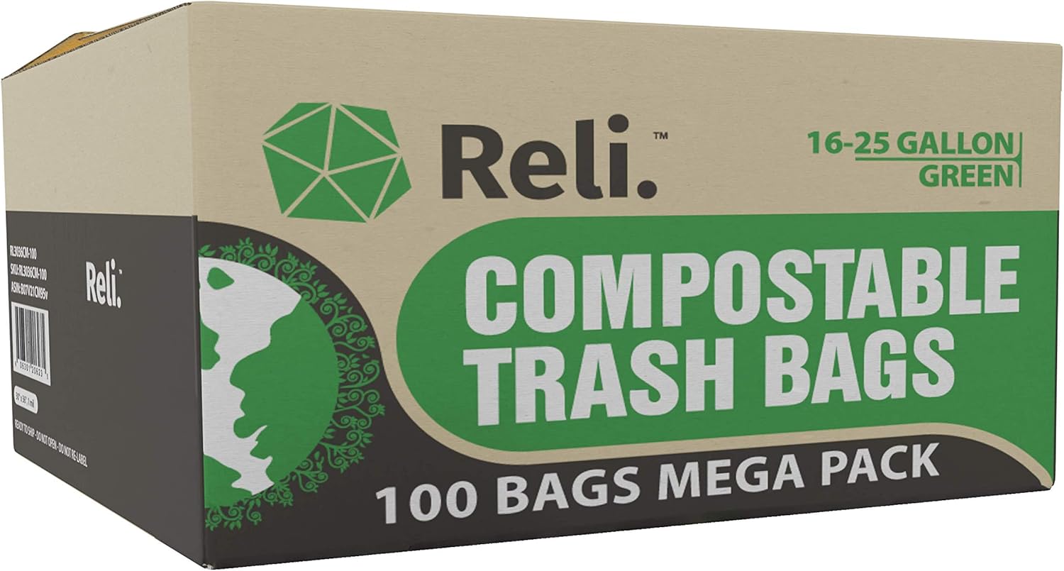 Reli. Compostable 16-25 Gallon Trash Bags | 100 Count Bulk | ASTM D6400 | Green | Eco-Friendly | For Compost - Image 8