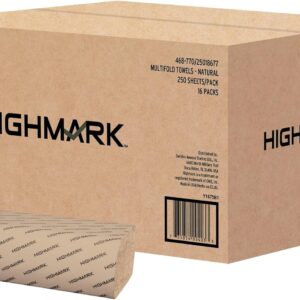 Highmark® 100% Recycled Multifold Paper Towels, 9 1/4″ x 9 1/4″, Natural, 250 Towels Per Sleeve, Case Of 16 Sleeves
