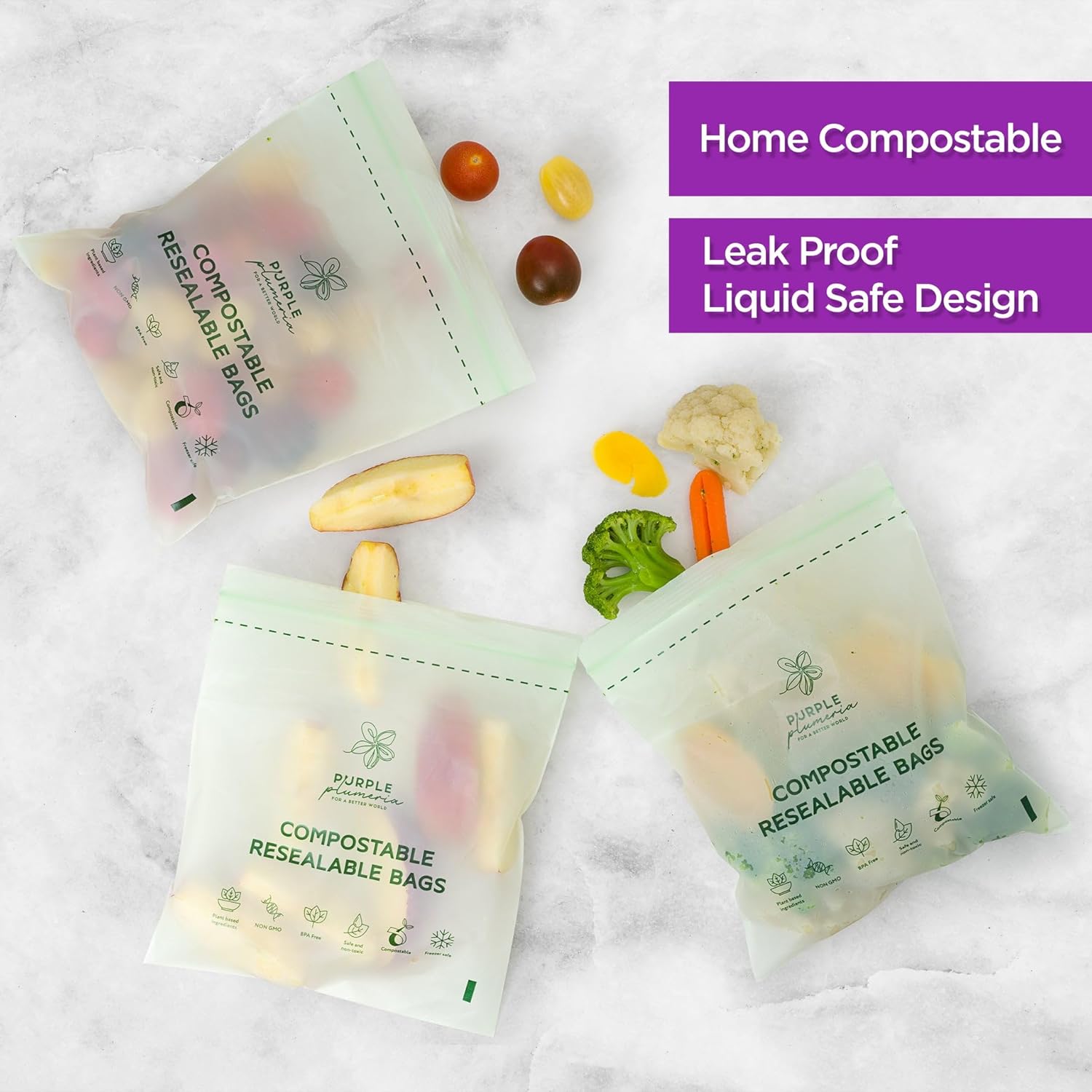 100% Compostable Resealable Food Storage Bags – Biobased, Leak-Proof, Freezer-Safe – Extra Strong & Durable – Available in Gallon, Snack & Sandwich Sizes (Quart) - Image 6