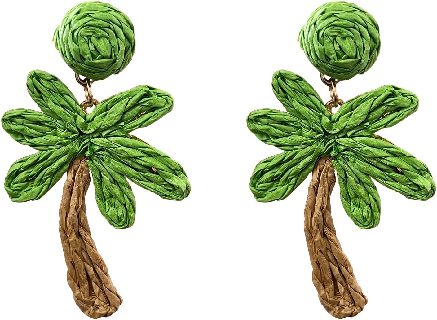 Handwoven Coconut Leaf Earrings Boho Tropical Dangle Earrings for Women Lightweight Natural Grass Jewelry - Image 2