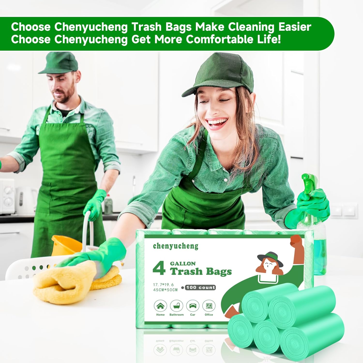 4 Gallon Small-Trash-Bag Unscented Bathroom Biodegradable - Mini Garbage Can Bags Green Compostable Kitchen Office Car Waste Basket Liners 100 count Tiny Strong Thick Chenyucheng - Image 6