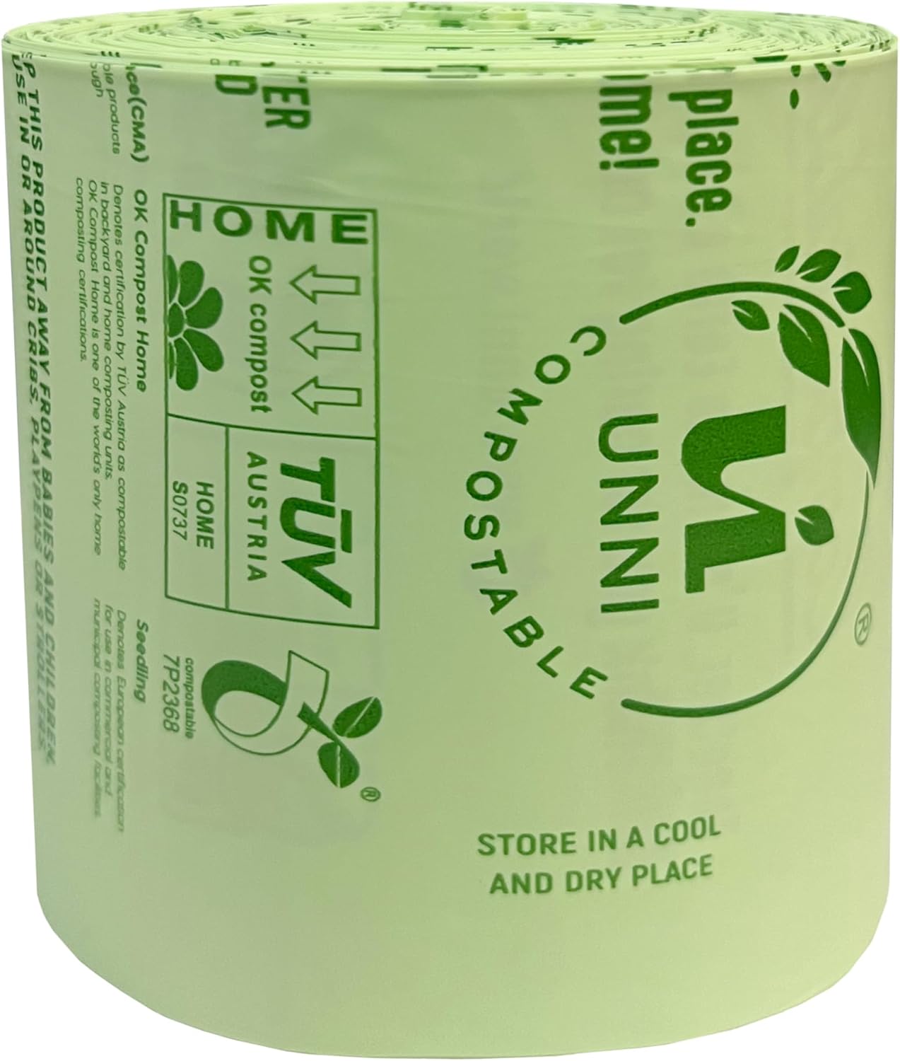 UNNI Compostable Trash Bags, 2.6 Gallon / 9.84 Liter, 100 Count, Extra Thick 0.71 Mil Small Kitchen Food Scrap Bin Liners, Certified by BPI, CMA & OK compost HOME, Meets the ASTM D6400 Standard - Image 6