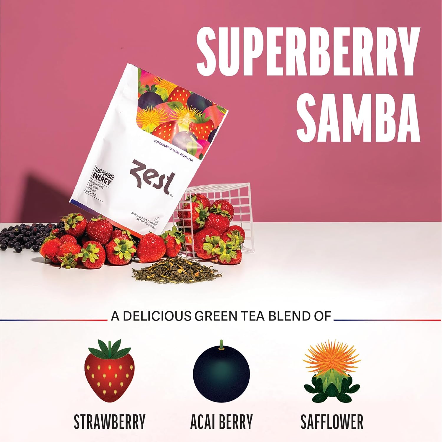 Zest Energy Green Tea - Superberry Samba - High Caffeine Strawberry, Acai, & Passion Fruit Tea - Caffeinated Coffee Altnernative with Antioxidants - Natural, Non-GMO & Keto - 20Ct Pack - 135mg Caf - Image 5