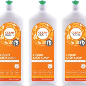 Liquid Dish Soap – EcoGarantie Certified, 100% Plant-Based Formula, Made with Organic Ingredients, Scented with Organic Orange Essential Oil – 24.6 fl oz (730 mL), Pack of 3