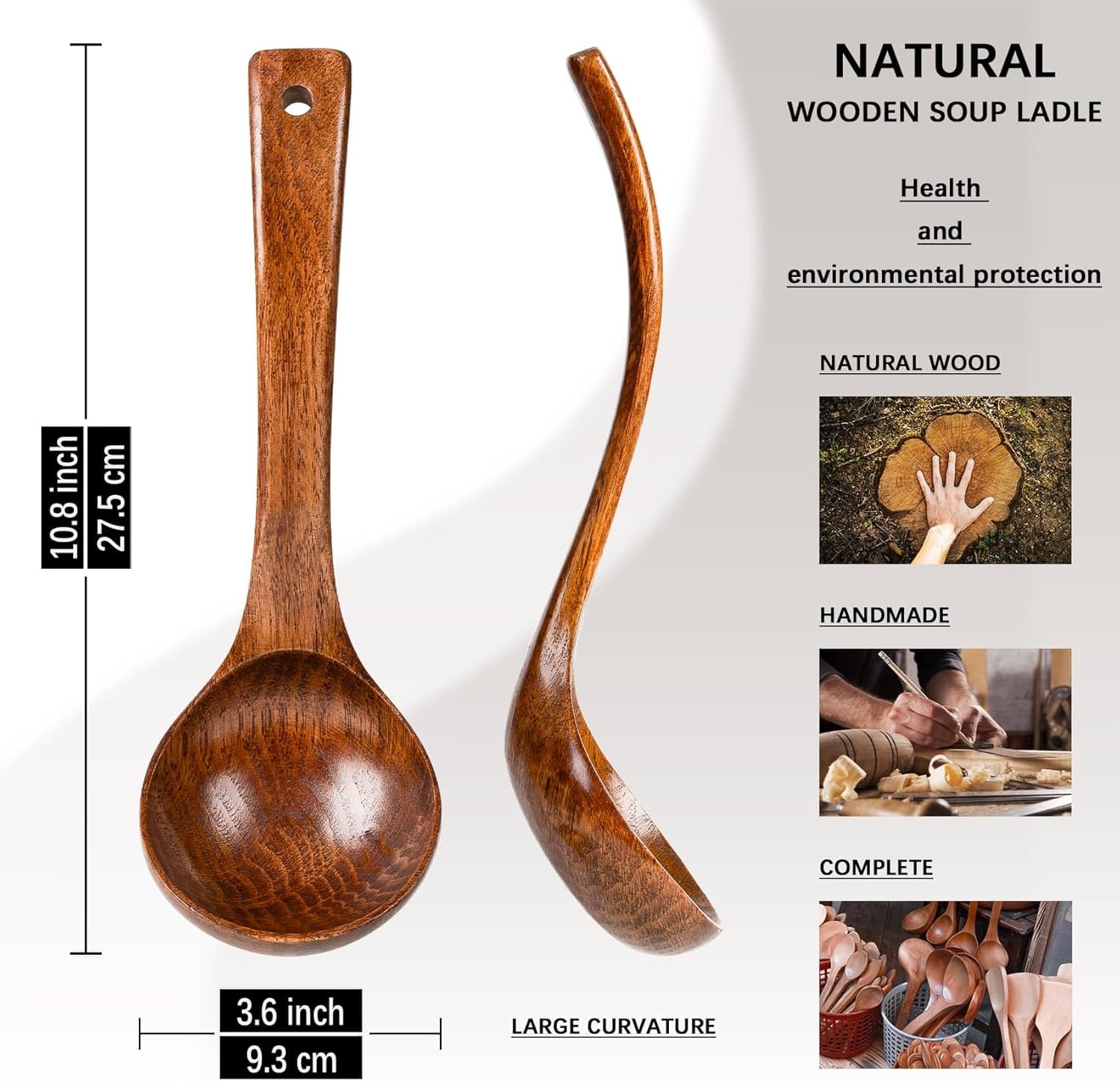 Wooden Soup Ladle, 10.8" Handle, 3.0 fl oz Large Scoop Utensil for Serving & Cooking, Hardwood Wooden Ladle – Wood Spoon for Soup Natural and Sustainable - Image 3