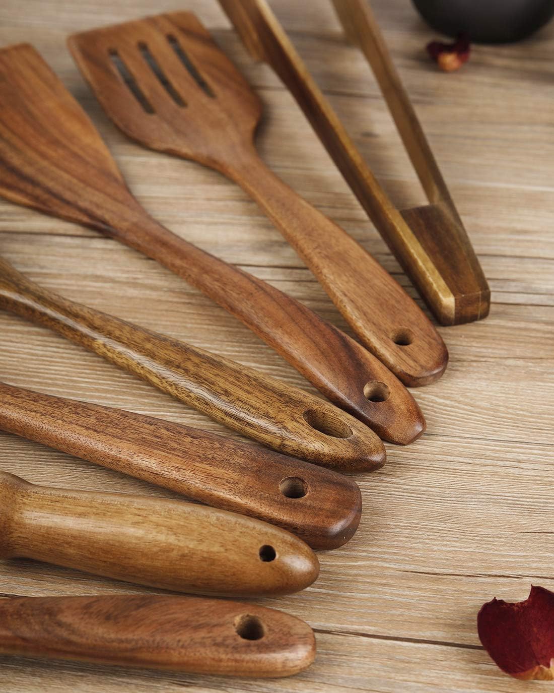 Wooden Utensil for Cooking, Wood Kitchen Utensils Cooking Set Teak Wood Spoons set for Cooking,Spatulas Non-Stick for Cookware Kitchen Spoon (7) - Image 6