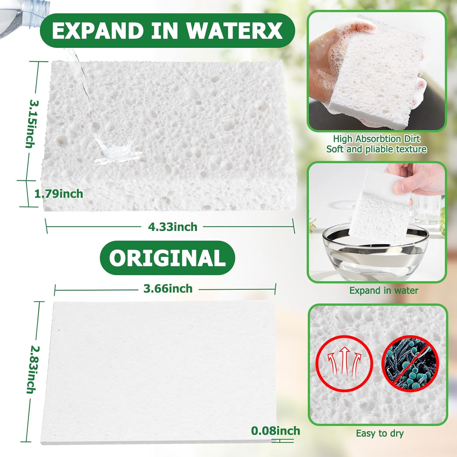 12 Pack Dishwashing Sponges Natural Cellulose Sponges Plant Based Resilient and Reusable Soft Dish Sponges for Washing Dishes DIY Craft Sponge for Fun - Image 4