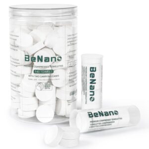 Premium Compressed Towelettes, Coin Tissues, Disposable Compressed Towels, Toilet Paper Tablets, 140 Pcs with 2 Carrying Cases, Cleaning Cloths Towelettes, Face Towel, Fragrance Free, Biodegradable