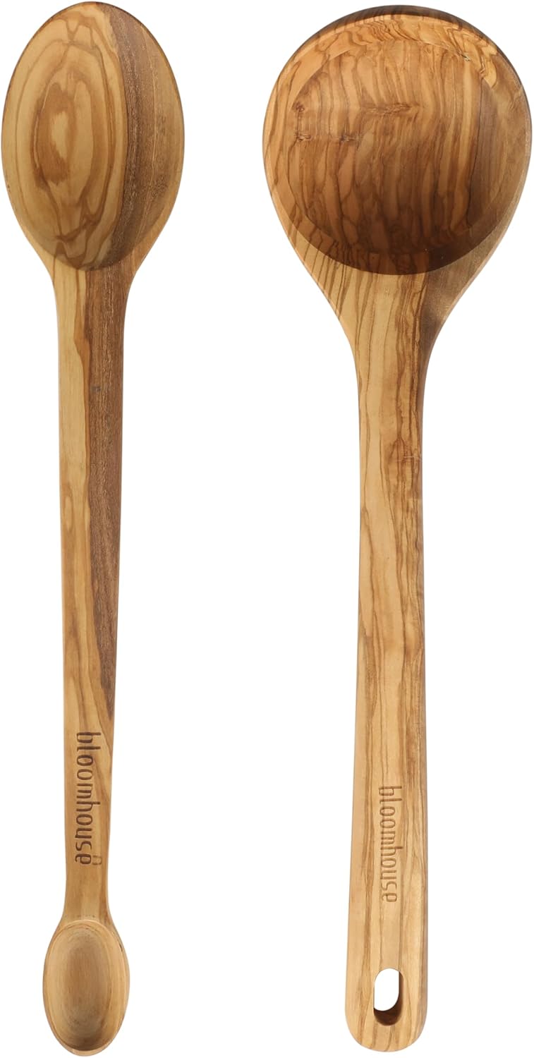 Bloomhouse Italian Olive Wood 2 Piece Extra-Large 14 Inch Ladle and Tasting Spoon Set - Image 2