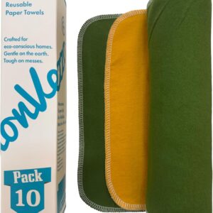 Reusable Paper Towels – Washable Cotton Cloth Towels, Eco-Friendly Paperless Napkins for Kitchen & Home, Soft & Absorbent, Zero-Waste Cleaning Alternative (Green+Yellow, 13″ X 10″)