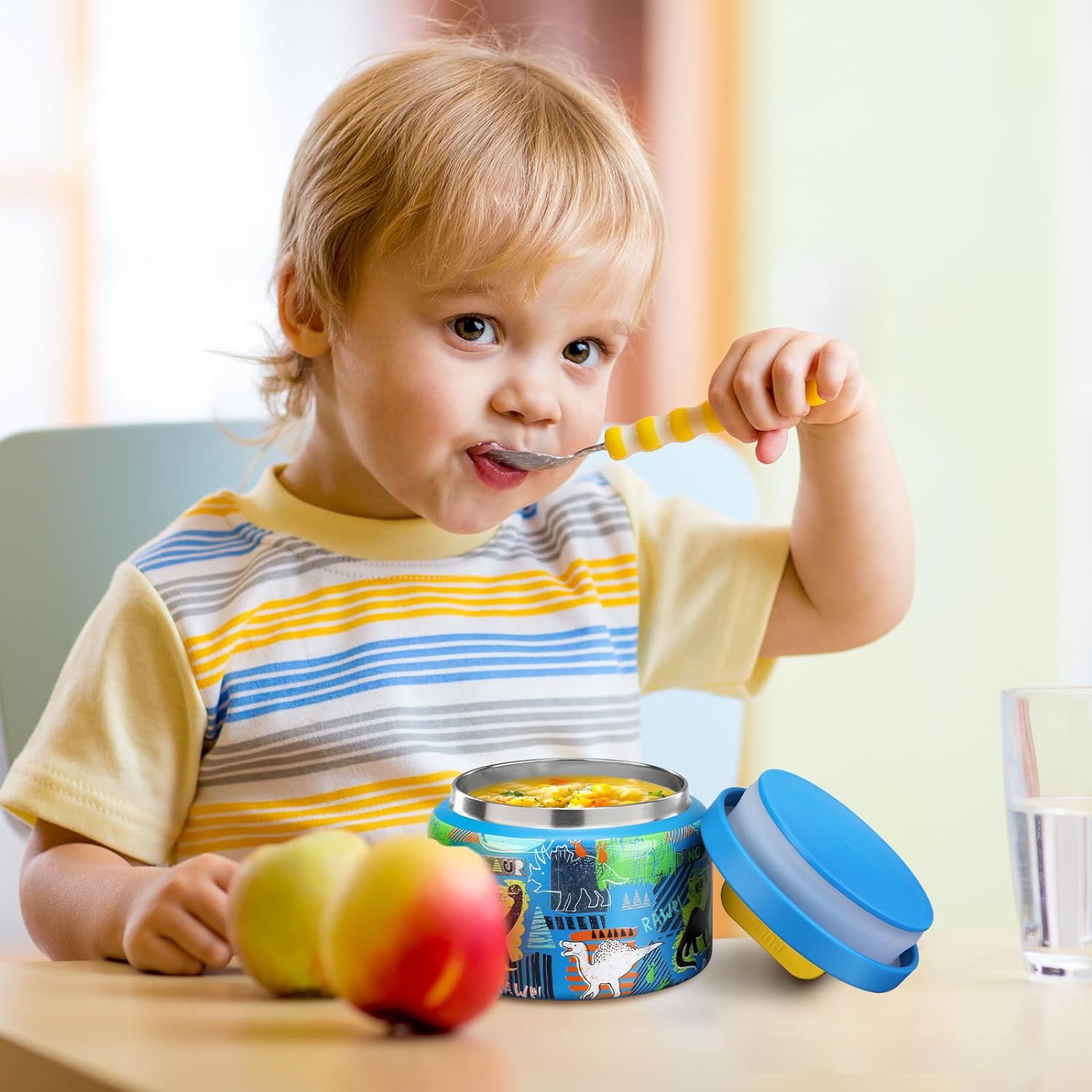 8 Oz Thermo Food Jar for Hot & Cold Food for Kids, Insulated Lunch Containers Hot Food Jar,Leak-Proof Vacuum Stainless Steel Wide Mouth Lunch Soup Thermo for School (BLUE-Dinosaur) - Image 8