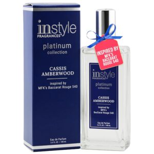 Instyle Fragrances, Platinum Collection, Cassis Amberwood, Inspired by MFK’s Baccarat Rouge 540, Women’s Eau de Parfum, CLEAN, Vegan, Paraben-Free, Never Tested on Animals, 3.4 Fluid Ounces