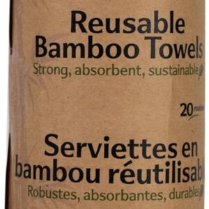 Reusable Bamboo Paper Towel Roll, 25 Feet, 20 Sheets, Machine Washable, White with Beige Leaf Pattern