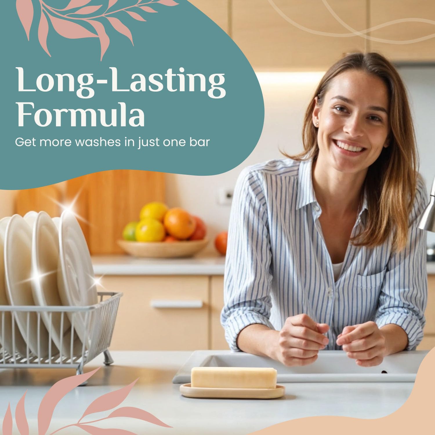 All Natural Dish Soap Bars - Bar Soap for Dishes, Biodegradeable Dish Soap Block, Kitchen Soap, All Natural Non Toxic, Low Waste Kitchen Dishwashing Bar Soap-Spring Scent (1 Pack, 6.3oz) - Image 5