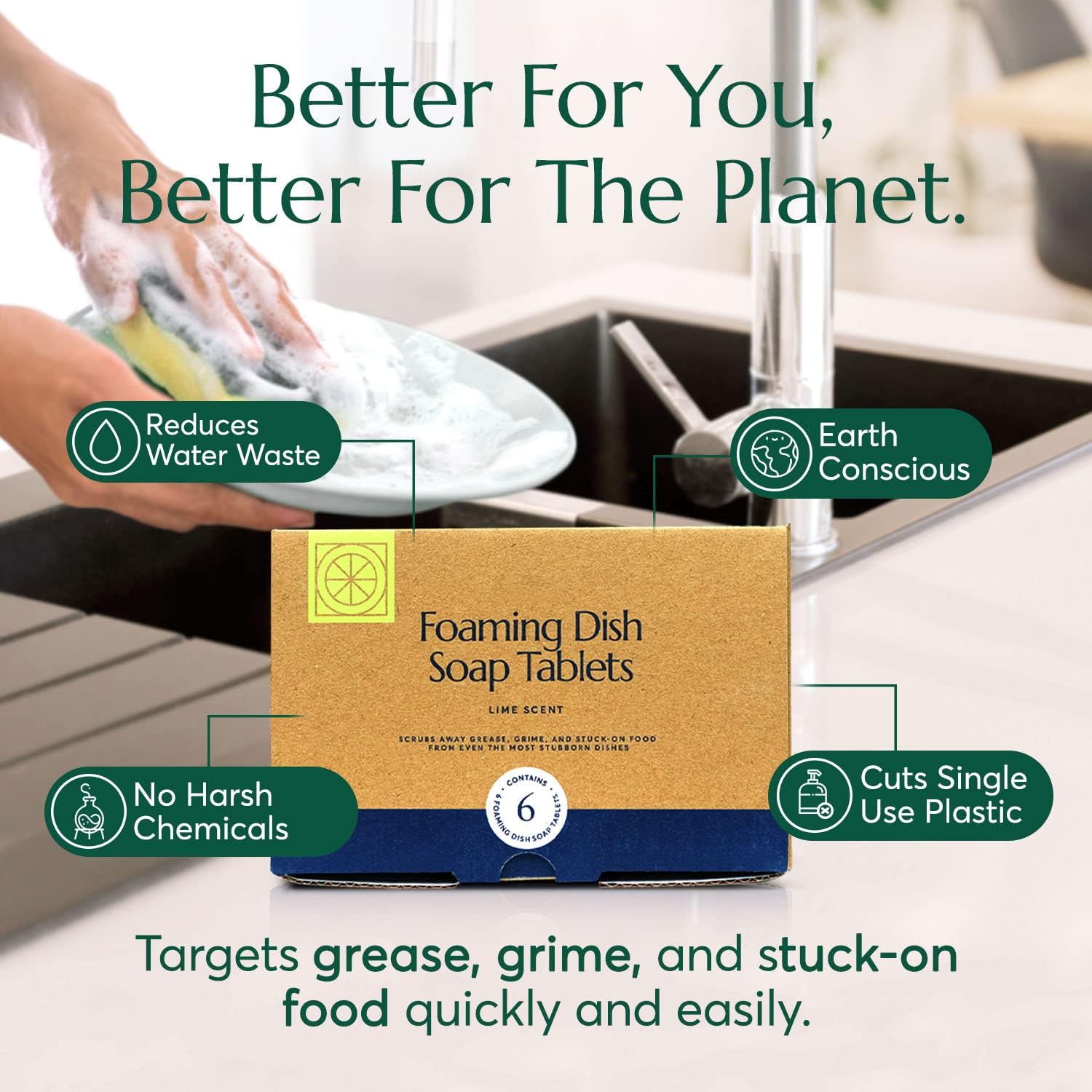 CLEANOMIC Foaming Dish Soap Tablets (6 Pack) - Dish Soap for Manual Dish Washing, 6 Concentrate Tablets for Dish Washing (Lime Scent) - Image 3