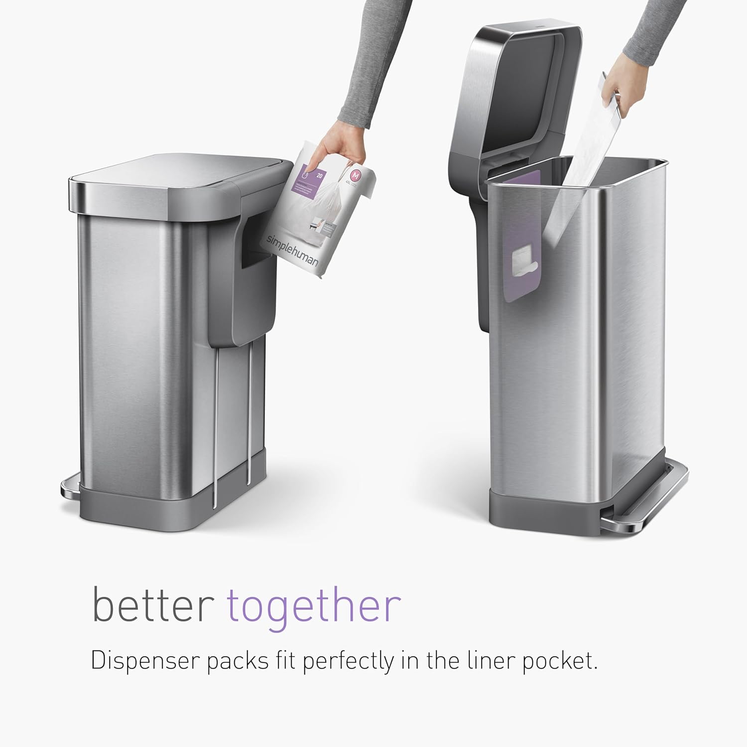 simplehuman Code N 100 Count, Dispenser Pack Custom Fit Liners, Drawstring Trash Bags, 45-50 Liter / 11.9-13.2 Gallon, White - Image 6