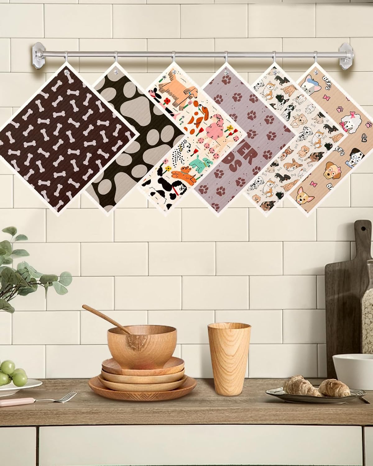 Kitchen Swedish Dishcloths with Hooks - 6 Pack Reusable Dish Cloths for Washing Dishes Fast Drying Cute Fun Swedish Dish Towels Washable Cleaning Sponge, Furry Dog - Image 5