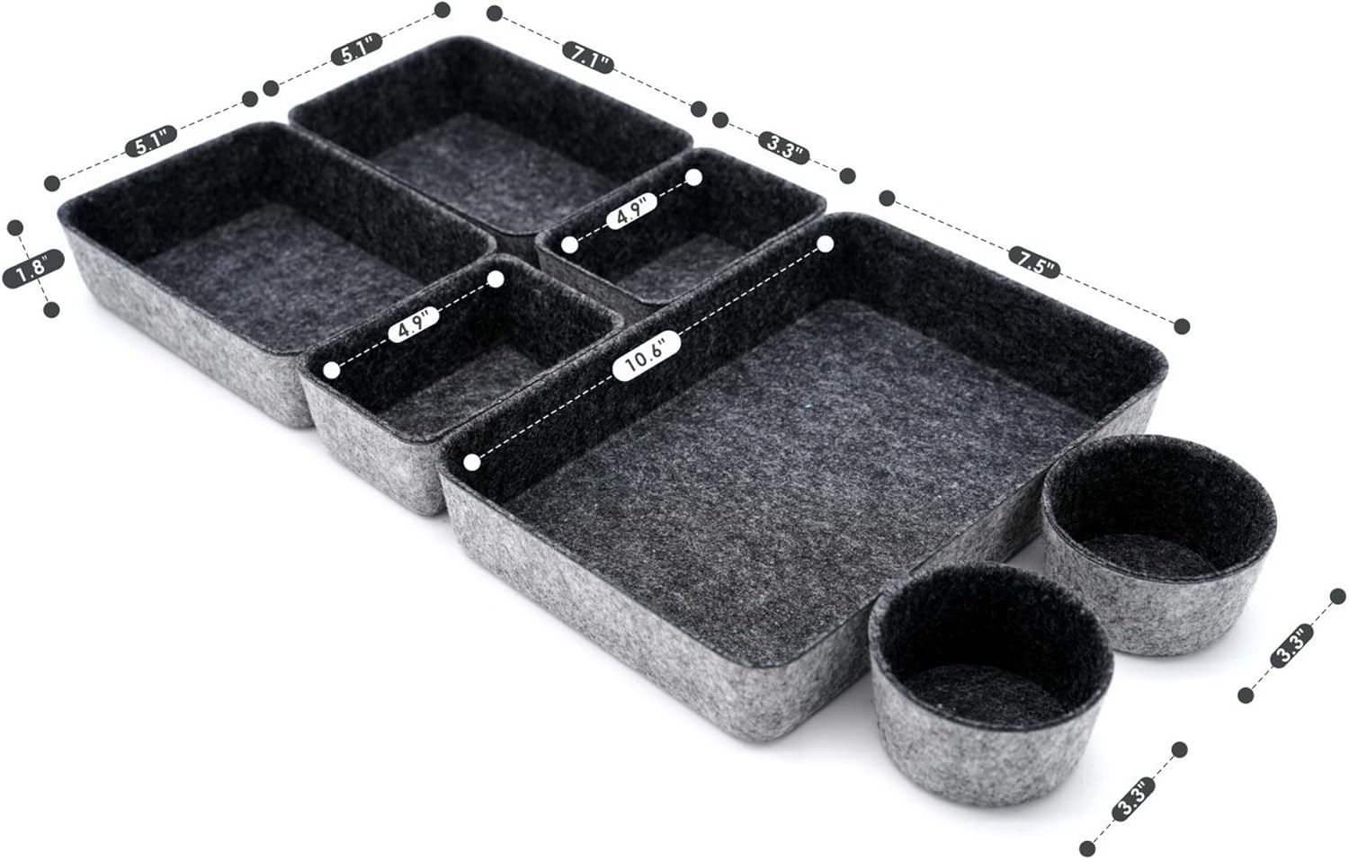 Welaxy Drawer organizer felt trays desk storage bins dividers small drawers organizing box for office supplies interior cozy decor catchall entryway key holder 7-piece back to school (Charcoal) - Image 4