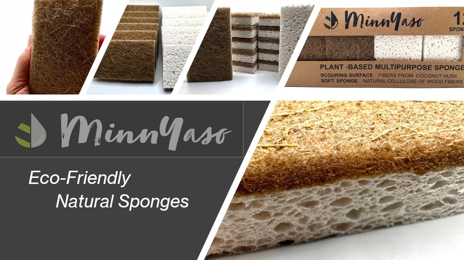 12 Pack Natural Sponges | Hemp Sisal Plant Based Scrubber Scouring Sponge | Eco-Friendly Odor Free Biodegradable Compostable Wood Pulp | Sustainable Scrub Pads for Kitchen, Dishes, Bathroom - Image 3