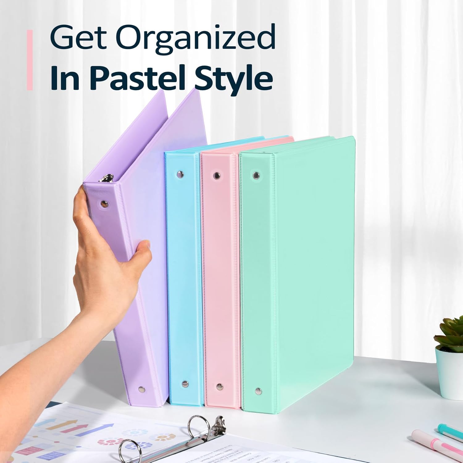 4 Pack Extra Durable 3 Ring Binders 1 Inch, Sooez 1” Three Ring Binder, Eco-Friendly & PVC Free, Customizable Clear View Cover for Letter Size 8.5 x 11'' Paper, Pastel School Office Supplies for Girl - Image 8