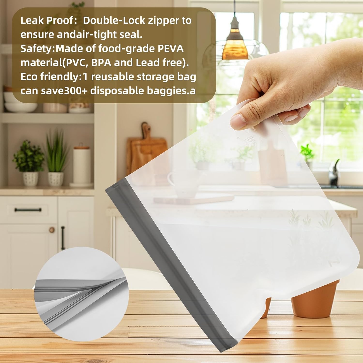 10-Pack Reusable Sandwich Freezer Bags - Dishwasher Safe, BPA-Free, Leakproof for Meat, Cereal, Veggies & Kitchen Storage Organization Grey - Image 4