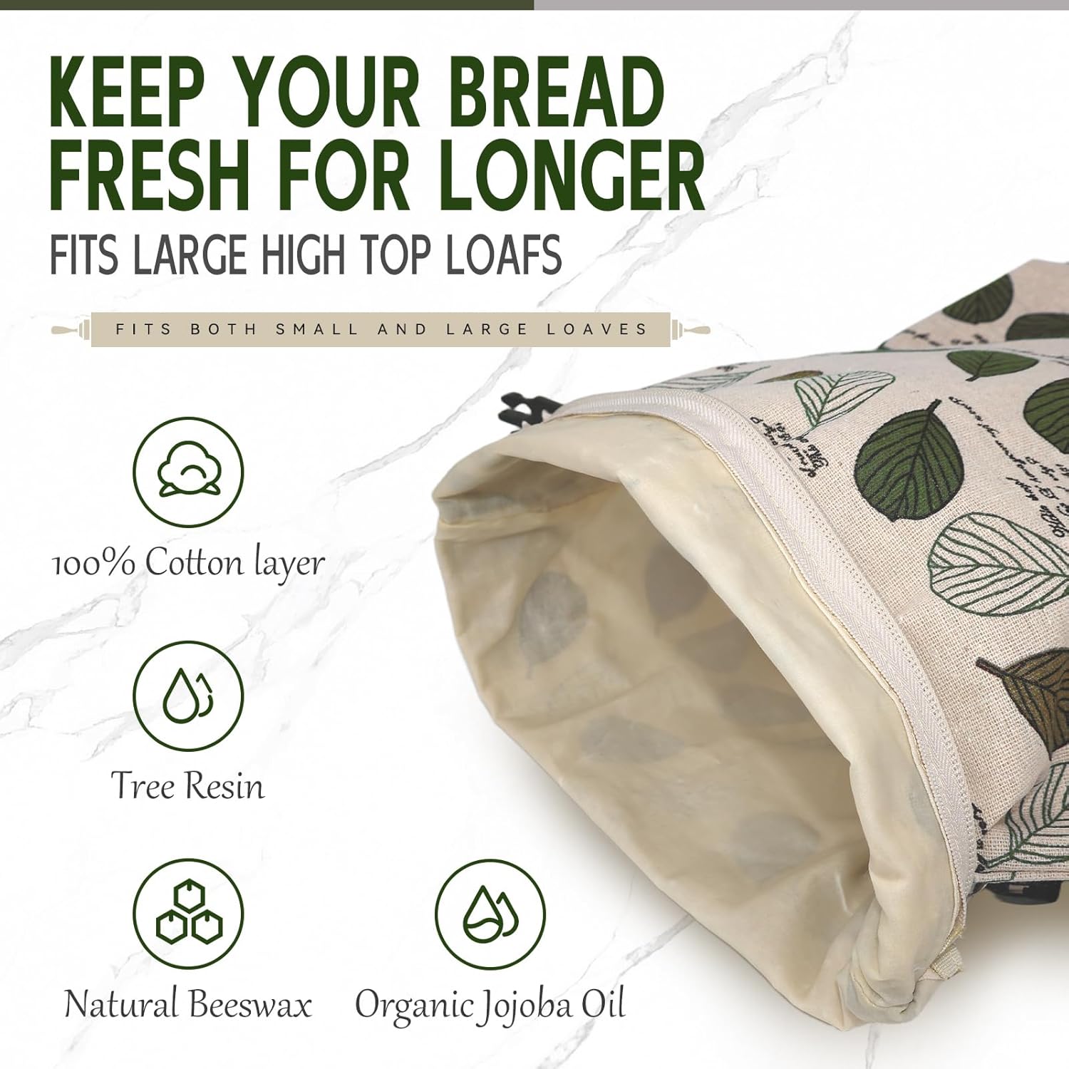 Beeswax Bread Bags for Homemade Sourdough, Sourdough Bread Bag with Zipper, 2 Pack Cotton Large Food Storage Bags to Keep Fresh - Image 3