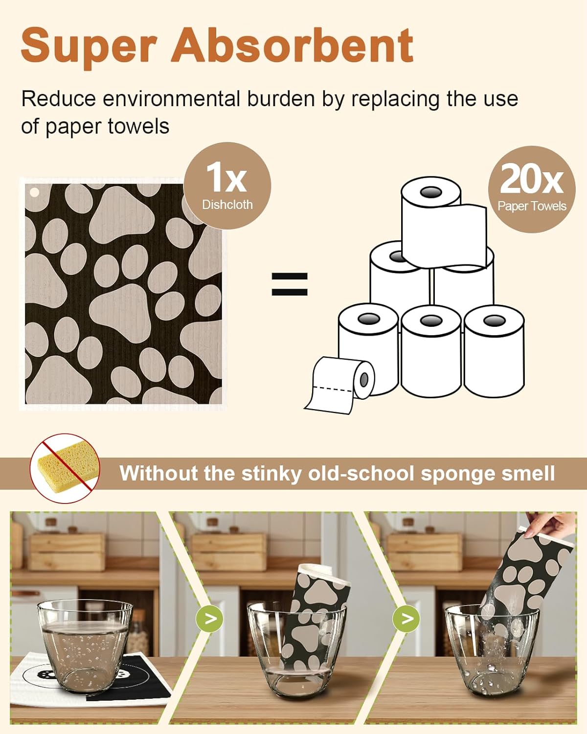 Kitchen Swedish Dishcloths with Hooks - 6 Pack Reusable Dish Cloths for Washing Dishes Fast Drying Cute Fun Swedish Dish Towels Washable Cleaning Sponge, Furry Dog - Image 4