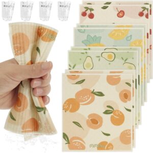 8Pcs Kitchen Dishcloths Absorbent Dish Cleaning Towels Washable Reusable Dish Cloths Non-Scratch Dishcloths Multipurpose Dish Towels with 4 Clips for Kitchen Bathroom 17x19x0.2 cm