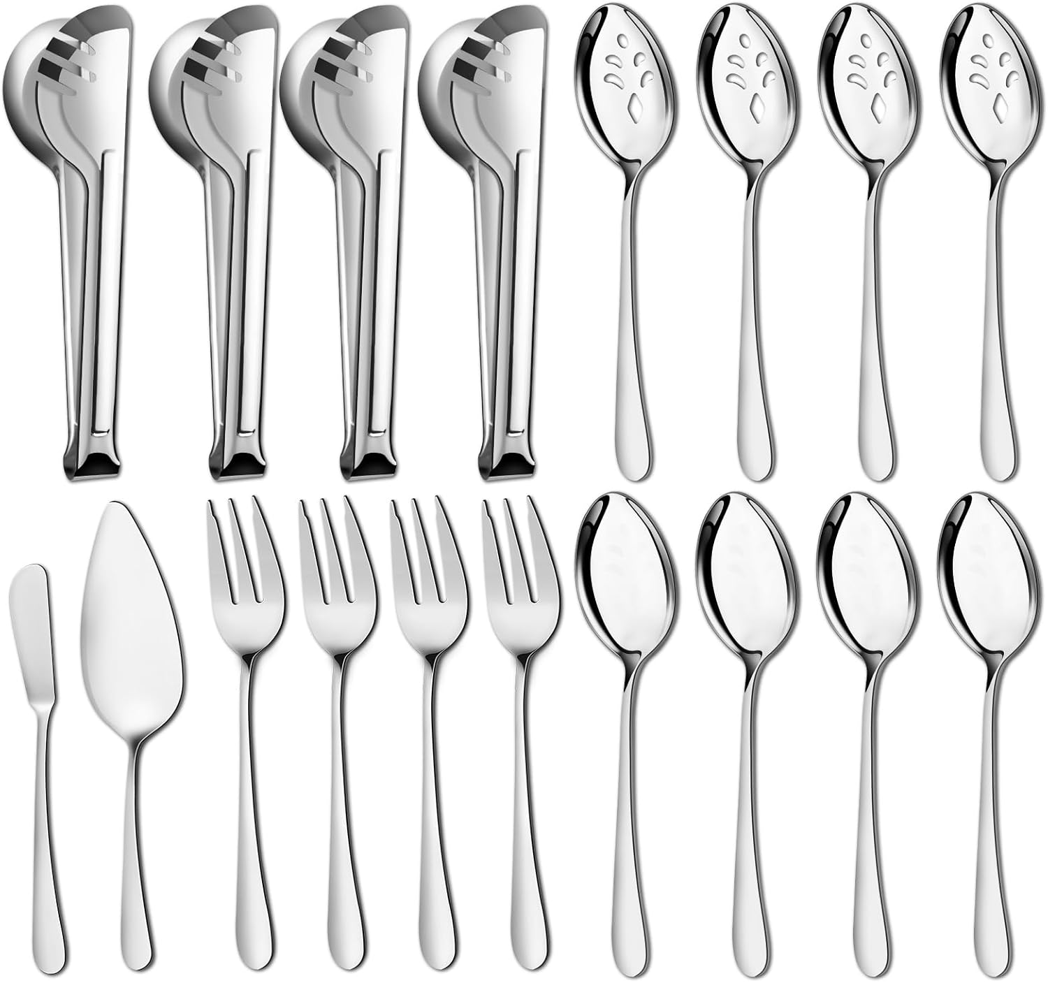 Pleafind 18-Piece Stainless Steel Utensil Set - Serving Spoons, Slotted Spoons, Forks, Tongs, Pie Server, Butter Knife for Parties & Banquets - Image 2