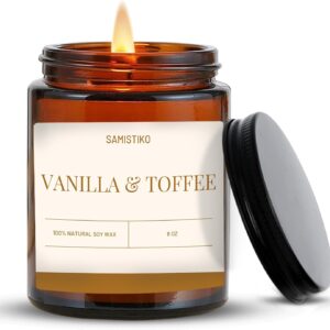 Vanilla Toffee Scented Candle-8oz Soy Wax Candle with Cotton Wick- Long Lasting Sweet and Cozy Fragance- Relaxing Aromatherapy Candle for Home and Gift Women and Men