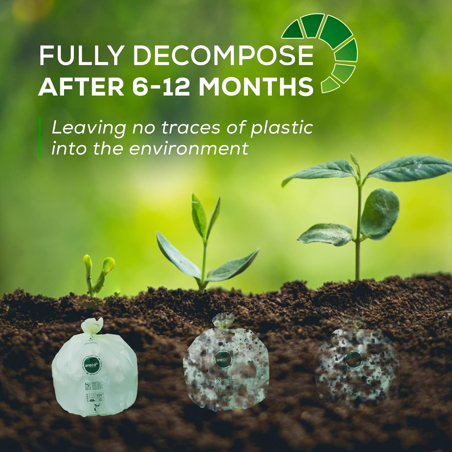 ANECO 100% Compostable Waste Bags 2.6 Gallon, Extra Thick Kitchen Small Compost Bags for Countertop Bin (100 Count) - Image 6