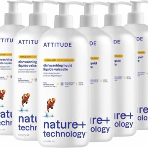 ATTITUDE Dish Soap, EWG Verified, Plant-Based & Vegan Dishwashing Liquid, Naturally Derived, Citrus Zest Scent, 33.8 Fl Oz (Pack of 6)