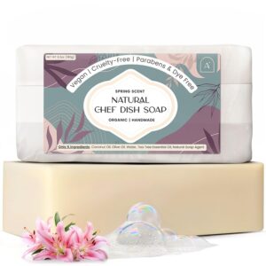 All Natural Dish Soap Bars – Bar Soap for Dishes, Biodegradeable Dish Soap Block, Kitchen Soap, All Natural Non Toxic, Low Waste Kitchen Dishwashing Bar Soap-Spring Scent (1 Pack, 6.3oz)