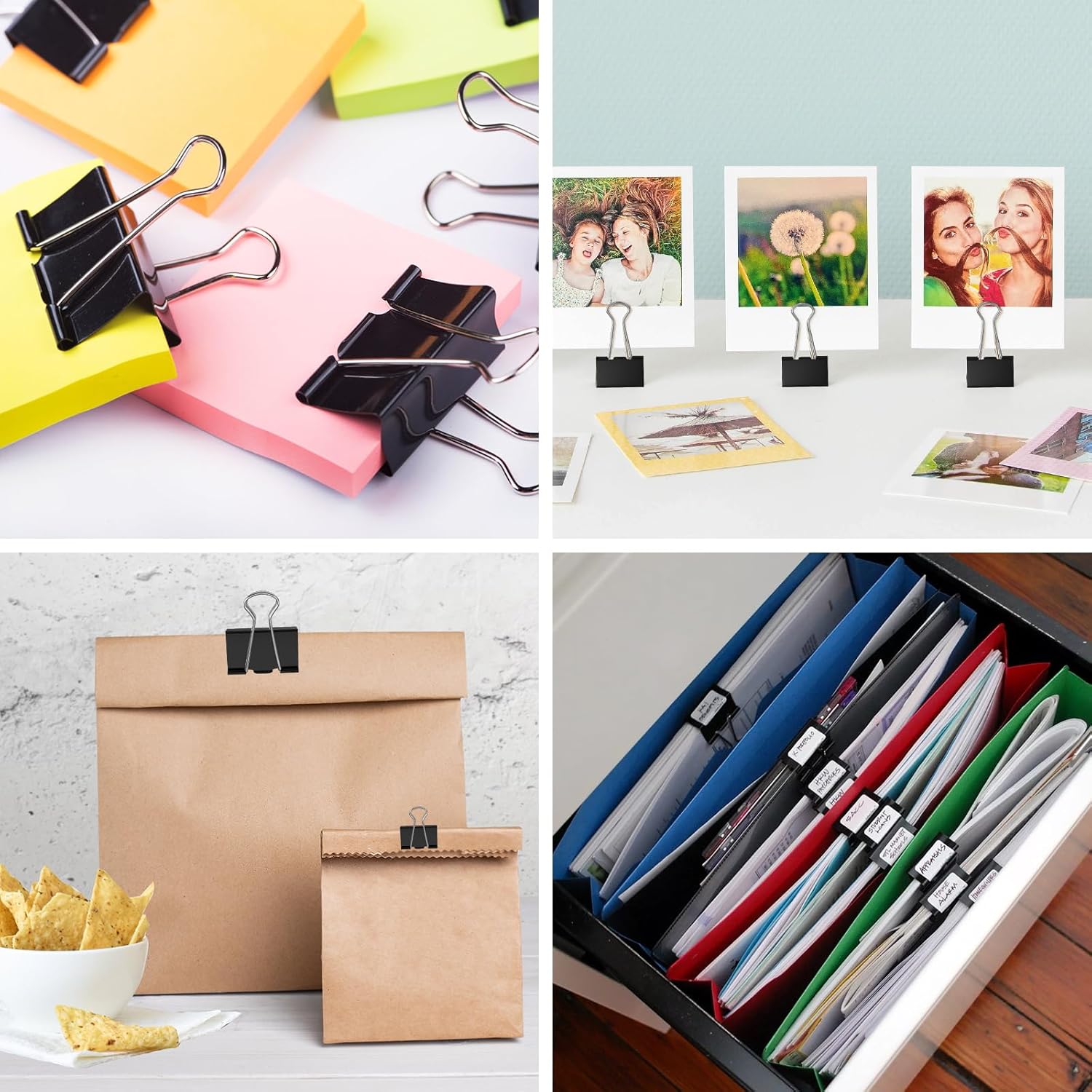 200 Count Binder Clips Assorted Sizes, 4 Sizes Large, Medium, Small, Mini, Metal Paper Clamps, Bulk Black Clips Office Supplies (1 1/4", 1", 3/4", 1/2 Inch) KKEETUR - Image 7