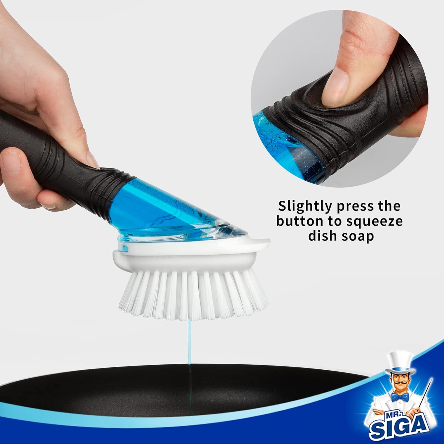 MR.SIGA Soap Dispensing Dish Brush, Kitchen Brush for Pot Pan Sink Cleaning, Black - Image 4
