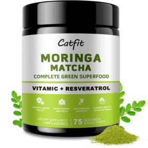 Matcha Moringa Powder – Superfood Blend with Green Tea & Resveratrol, Energy & Focus Support, Immune & Antioxidant Defense, Vegan, Gluten-Free, 8oz