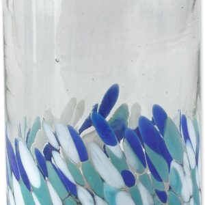 NOVICA Blue Clear Glass Eco-Friendly Tumbler Glasses Drinkware From Mexico ‘Blown Blue’