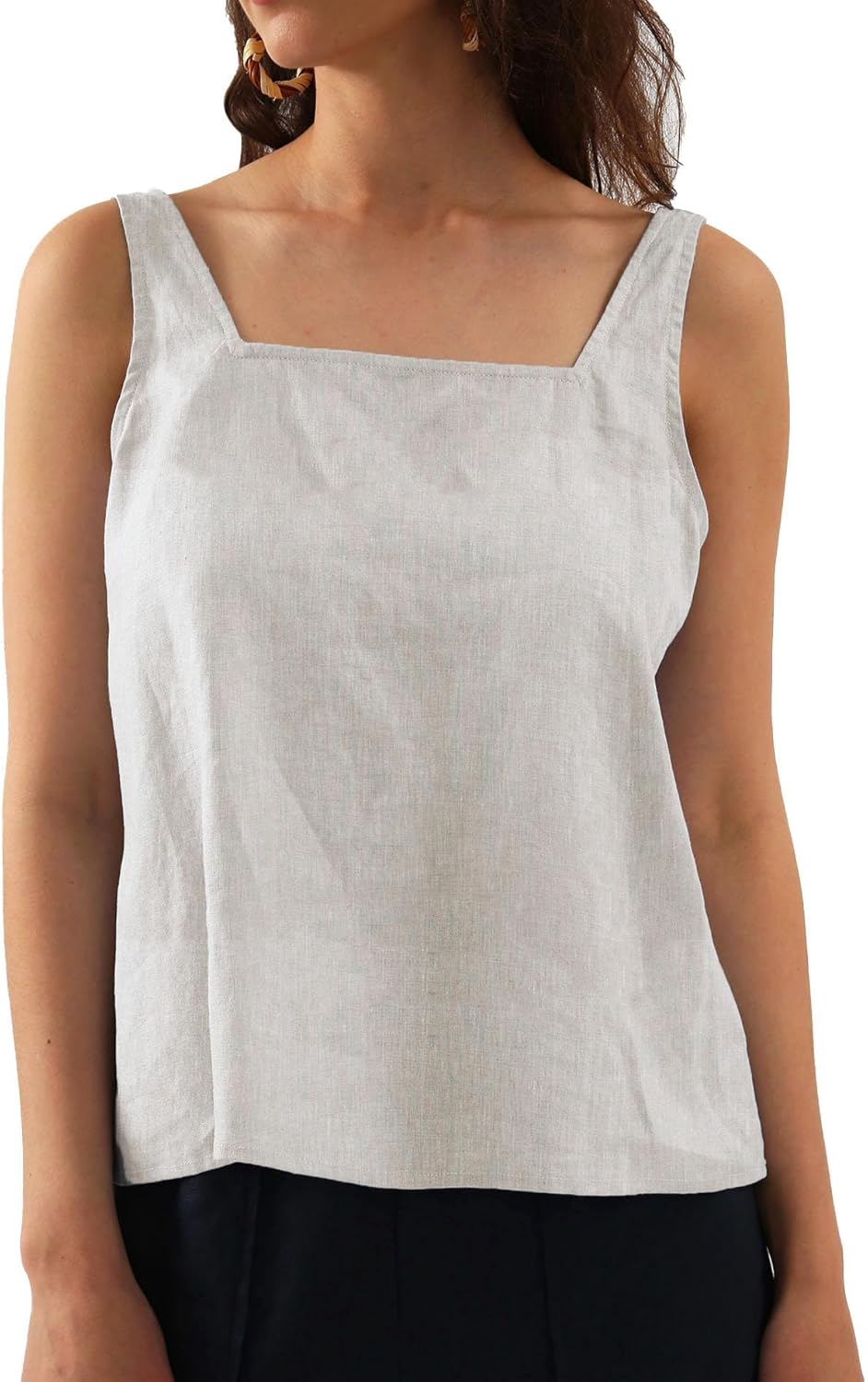 Amazhiyu Womens Pure Linen Square Neck Sleeveless Tank Tops for Casual Summer - Image 3