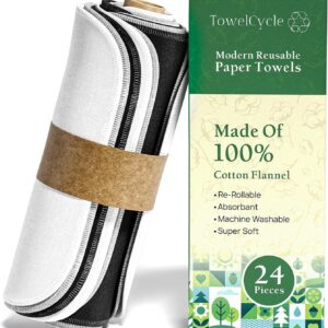 Reusable Paper Towels (24 Pack) – 100% Cotton Hand Towels for Kitchen – Zero Waste Cleaning Cloths – Washable Paper Towels – Reusable Napkins Paper Towel Alternative – Eco Friendly Gifts