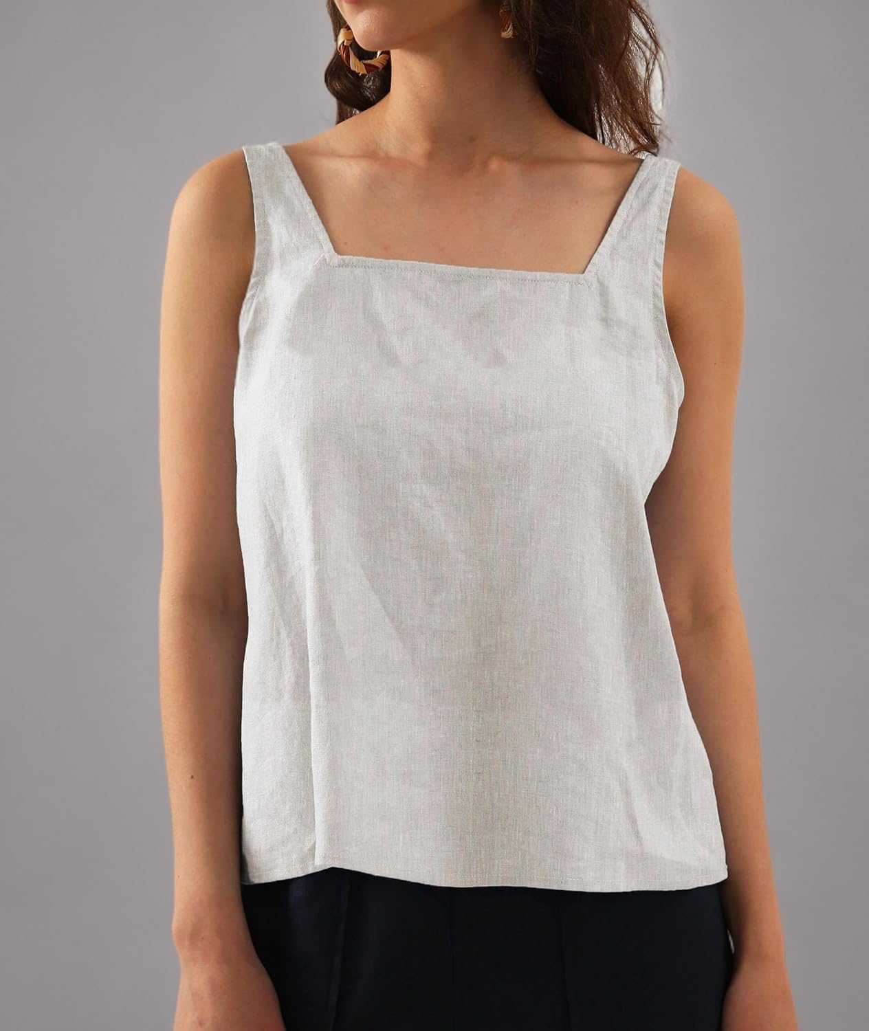 Amazhiyu Womens Pure Linen Square Neck Sleeveless Tank Tops for Casual Summer - Image 8