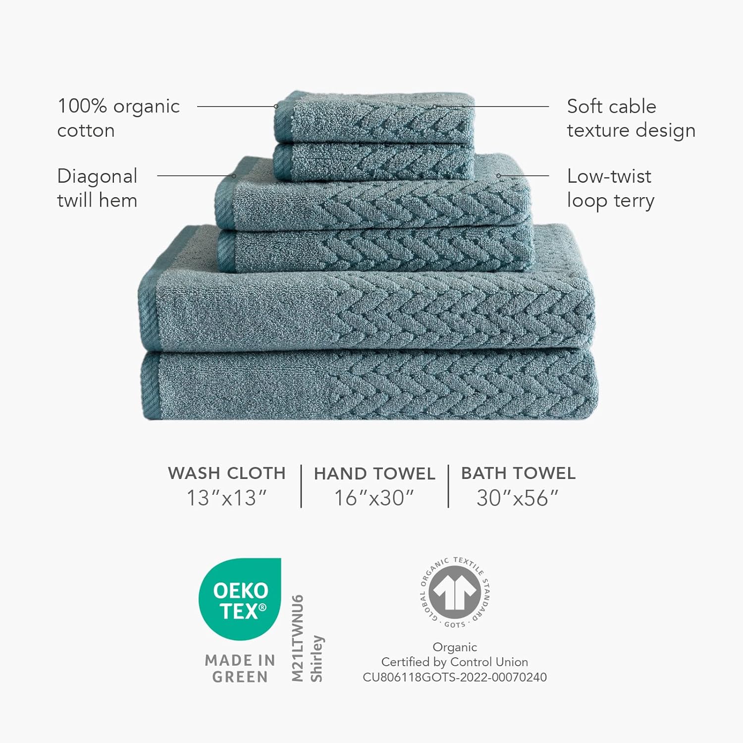 Texere 100% Organic Cotton Jacquard 650 GSM Premium Bath Towel Sets - Extra Absorbent Quick Dry and Plush (Cable, Birch, 2 Bath Towels) - Image 4